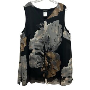 Ambria Selection Black, Tan and Gray Chiffon Layered Sleeveless Top - Size 16